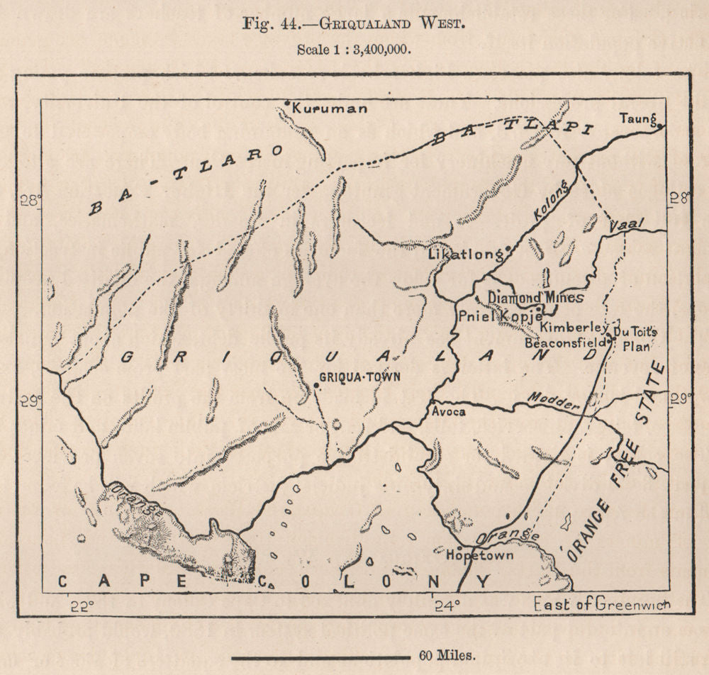 Griqualand West. South Africa. Northern Cape 1885 old antique map plan chart